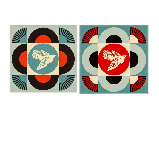 Shepard Fairey - Juego de 2 piezas geométricas en azul paloma y negro, 2021