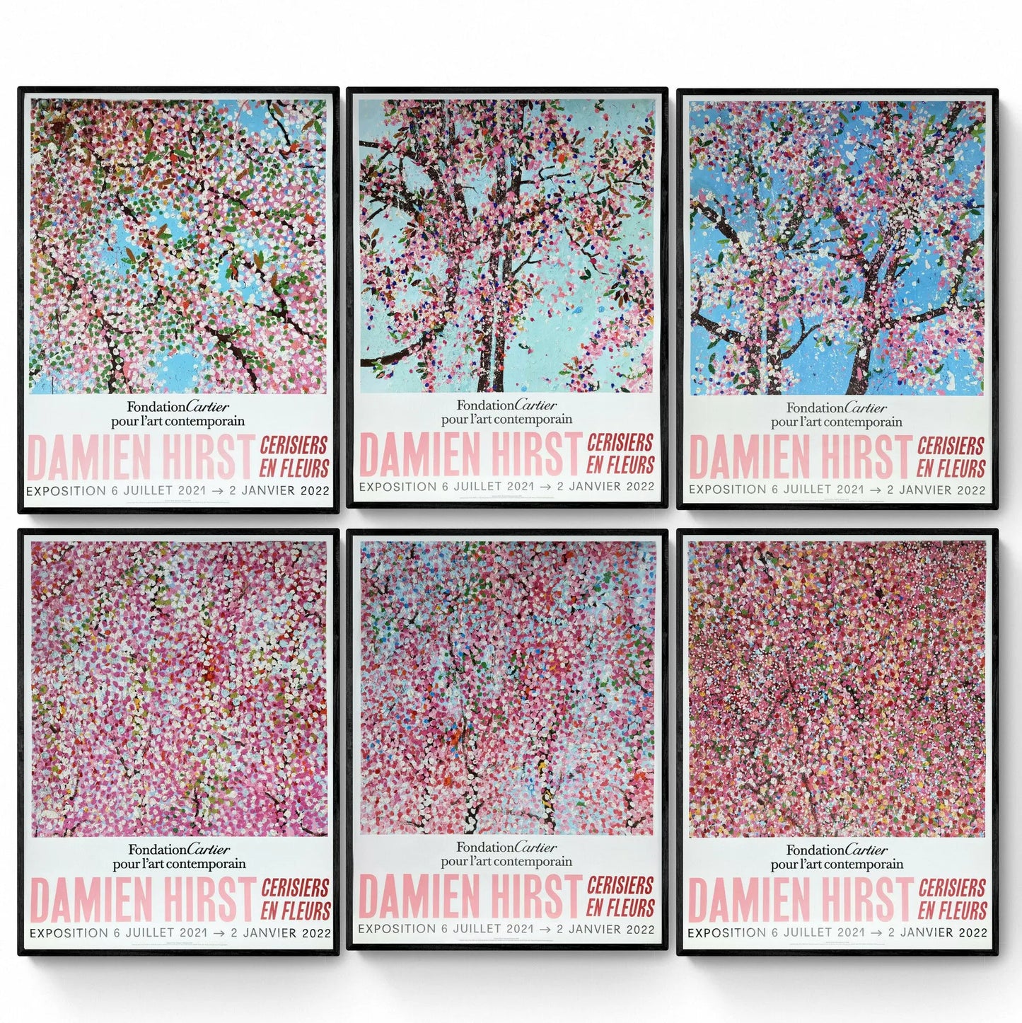 Offre spéciale : Set de 6 - Damien Hirst - Cherry Blossom - Fondation Cartier Paris ©, Affiches originales de l'exposition L.Y.N.A.R.T Store