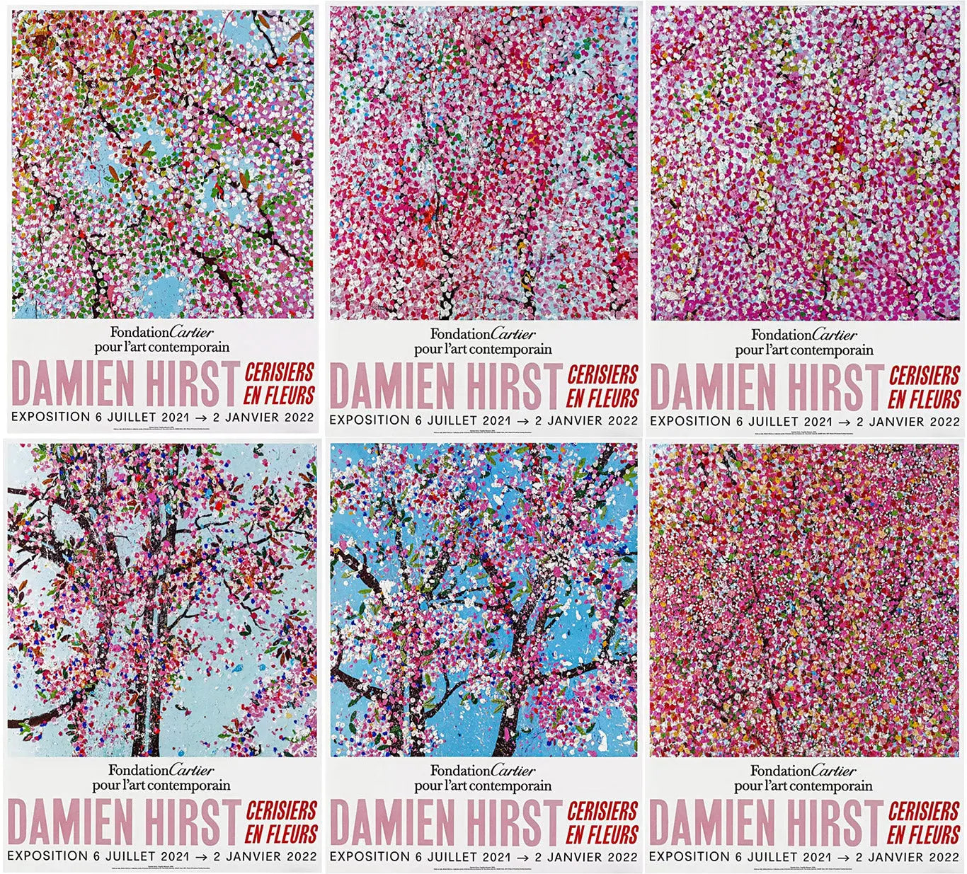 Offre spéciale : Set de 6 - Damien Hirst - Cherry Blossom - Fondation Cartier Paris ©, Affiches originales de l'exposition L.Y.N.A.R.T Store