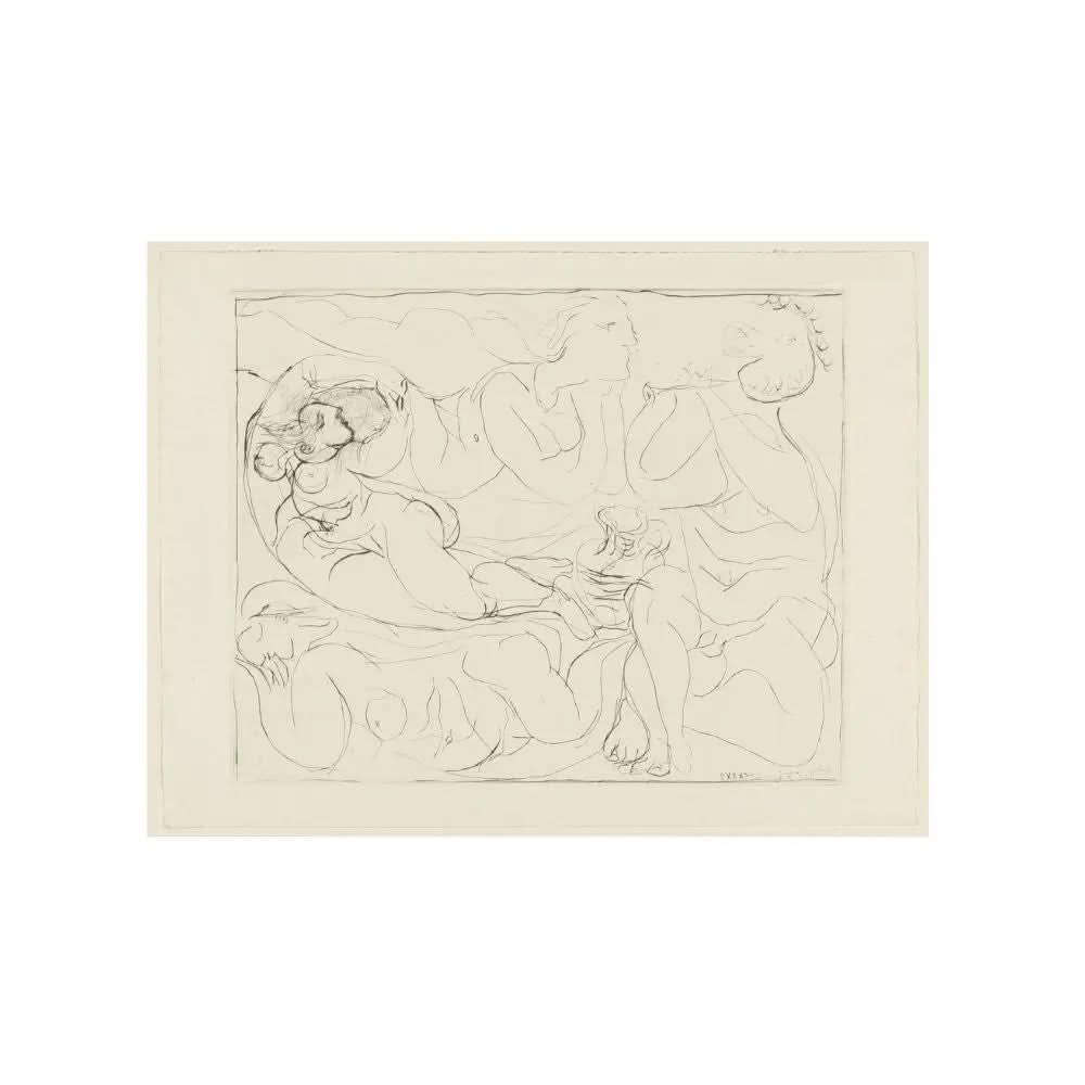 Pablo Picasso - Flûtiste et trois femmes nues (1932)- Drypoint and etching