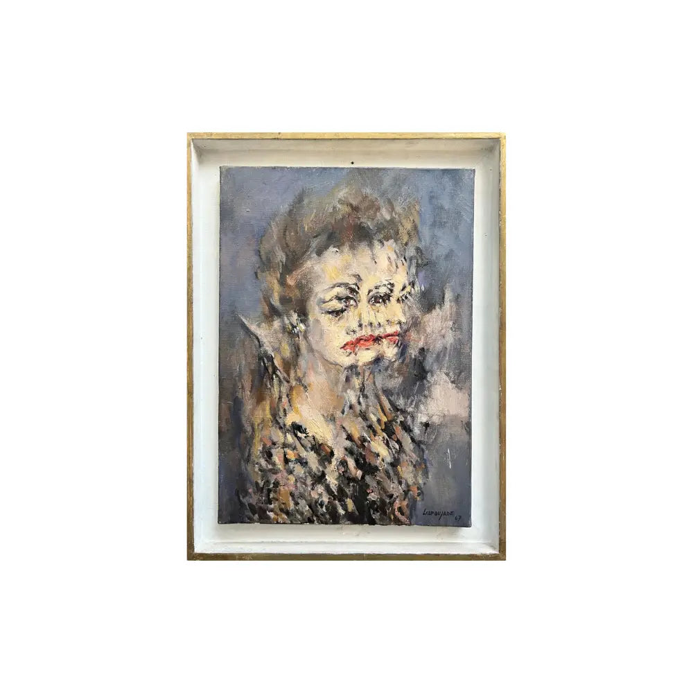 Robert Lapoujade - Portrait de Jeanne Moreau (1967) - Oil on canvas