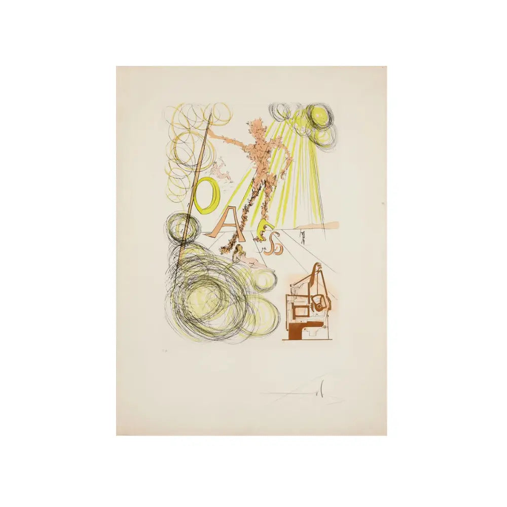 Salvador Dali,La Linotype (from Hommage à Léonardo da Vinci) 1975 - Drypoint in black