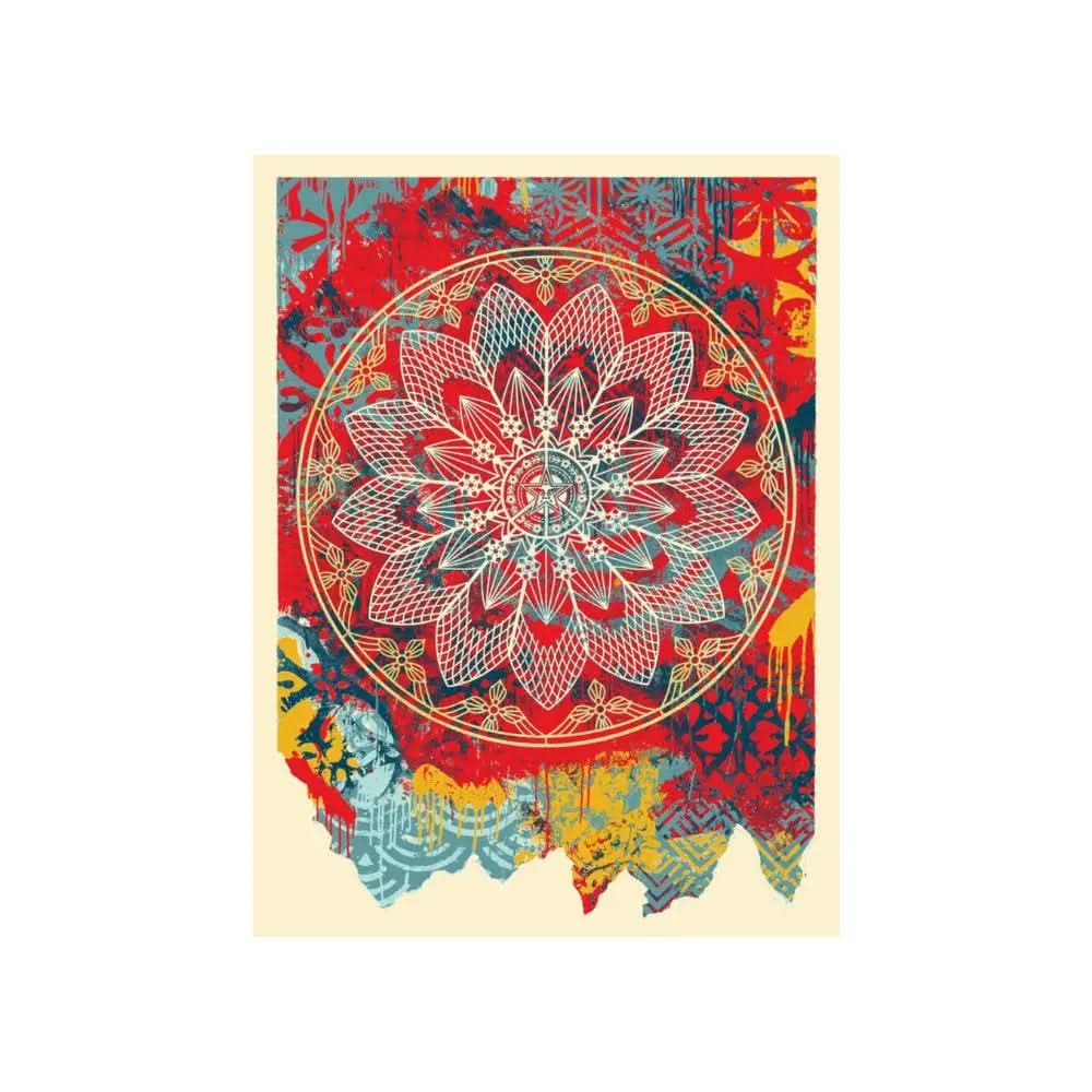 Shepard Fairey - Collage Peace Mandala (Red) - Original serigraph on cream paper