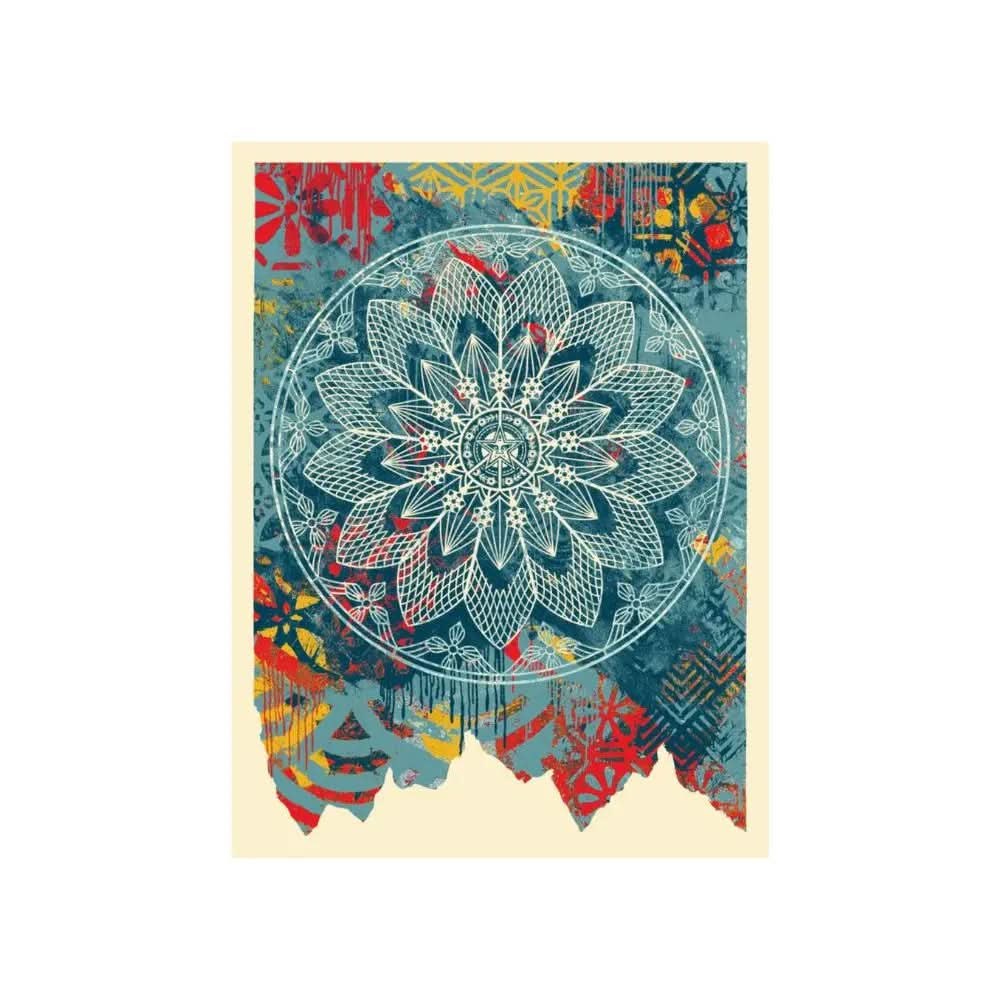 Shepard Fairey - Collage Peace Mandala (blue) - Original serigraph on cream paper
