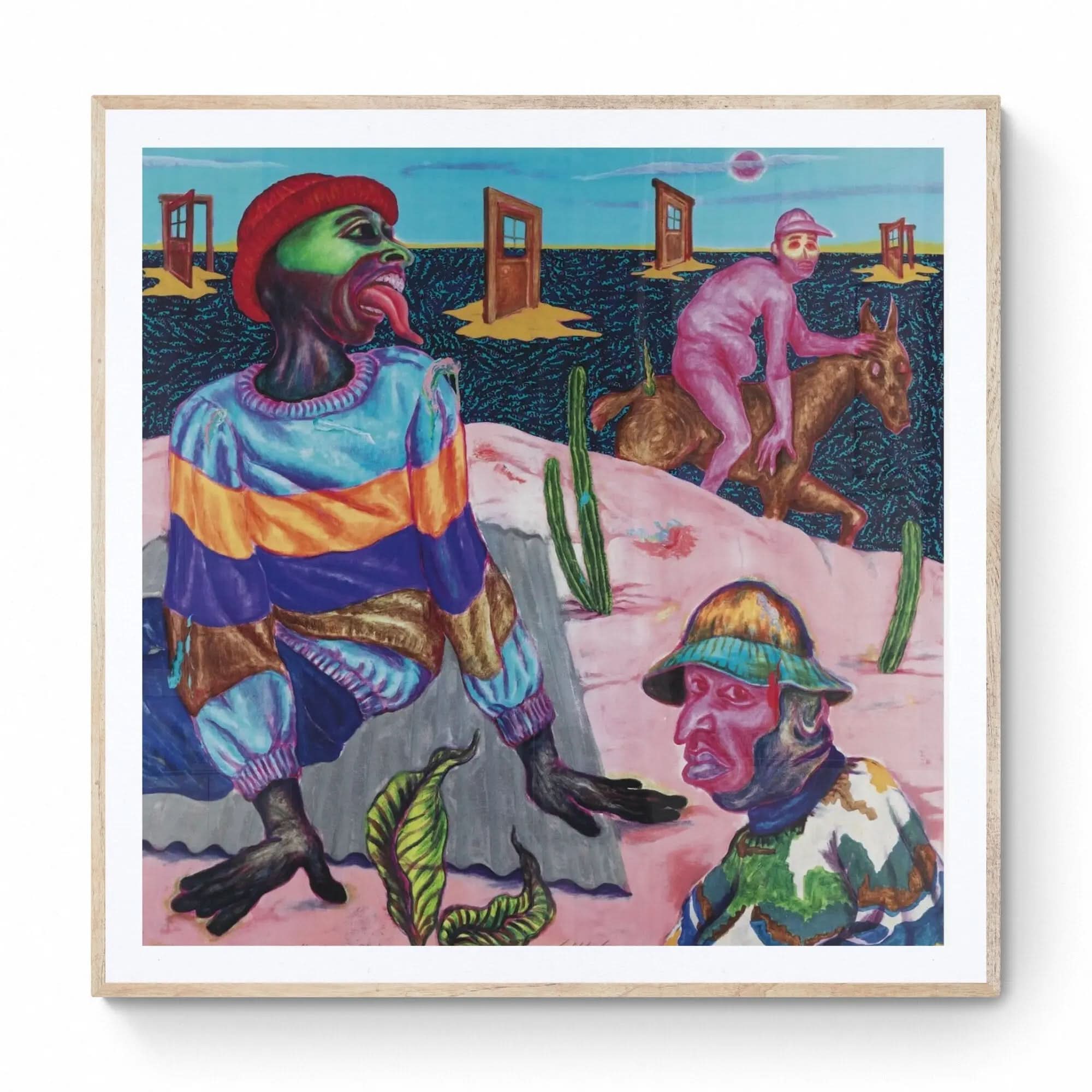 Simphiwe Ndzube - In the Silence of the Drum (2021) - 10-color screen print with three special effects – zinc on the left panel, solar gold on the islands, and metallic magenta on the horse and face