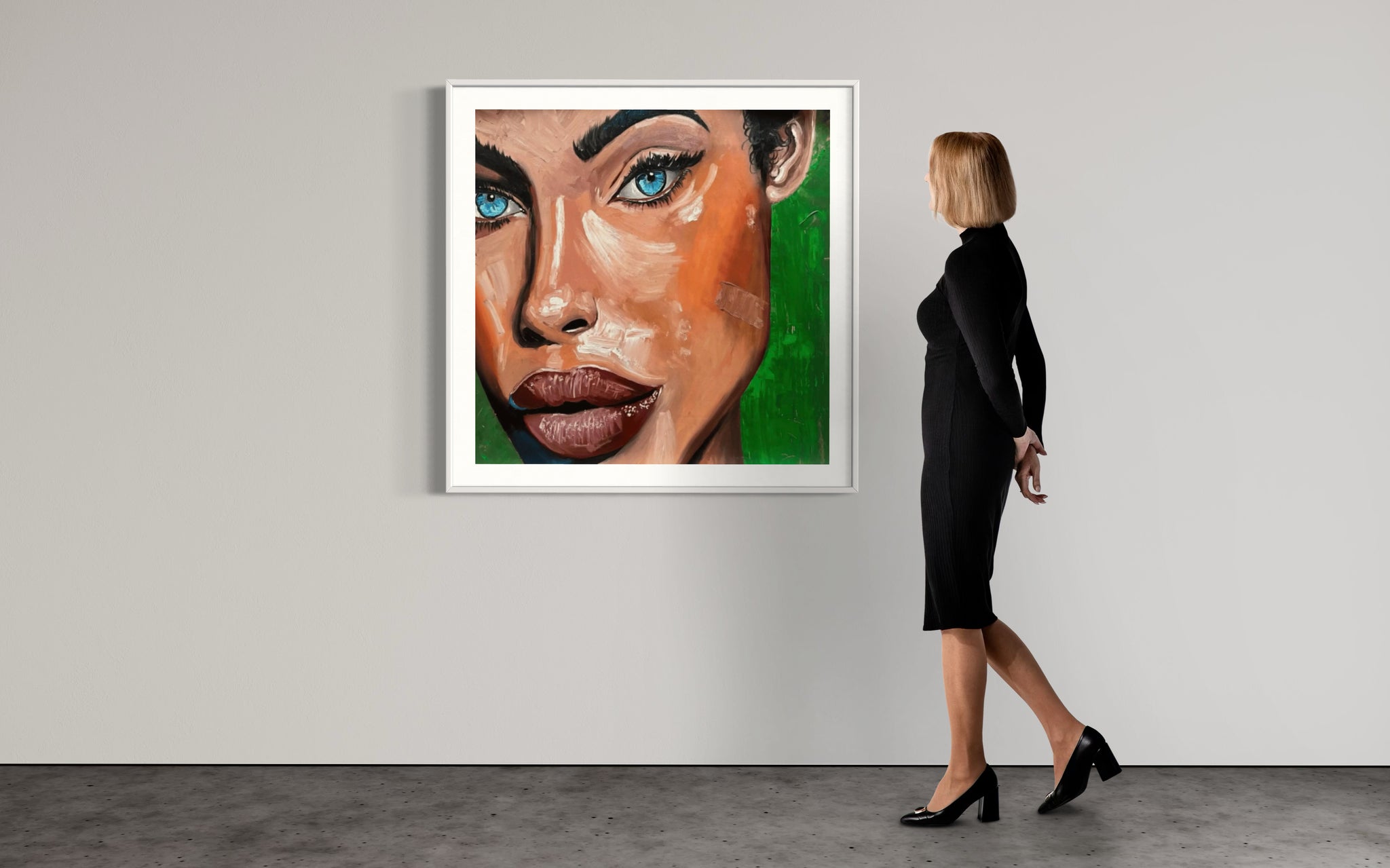Œuvre Emerald Reflections 2024 d’Ansu Niabaly exposée en galerie, acrylique sur toile avec poussière de diamant