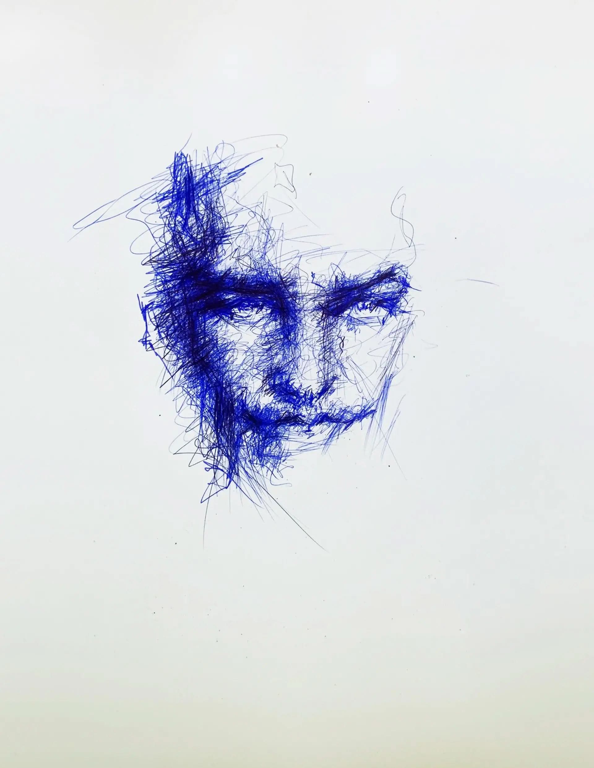 Blue Pen Portrait Drawing Black Ballpoint Pen Art Blue Pen