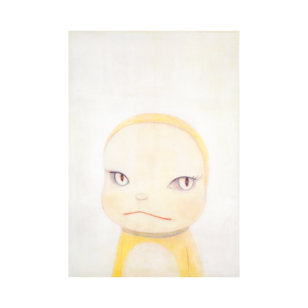 alt="Yoshitomo Nara DORAMICHAN's Ribbon Was Taken by GIAN 2002 offset lithographic poster child figure in yellow on tall vertical format"
