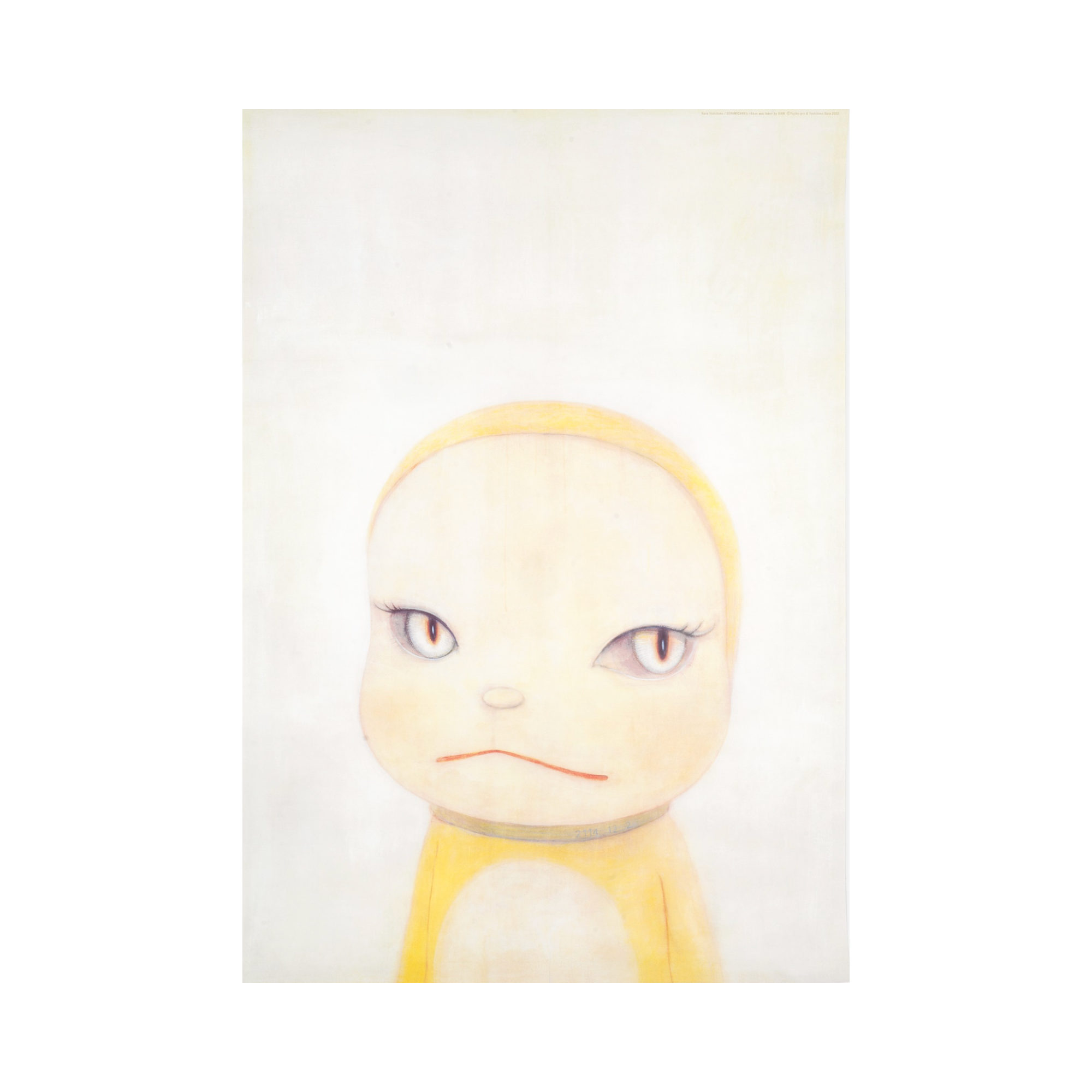 alt="Yoshitomo Nara DORAMICHAN's Ribbon Was Taken by GIAN 2002 offset lithographic poster child figure in yellow on tall vertical format"
