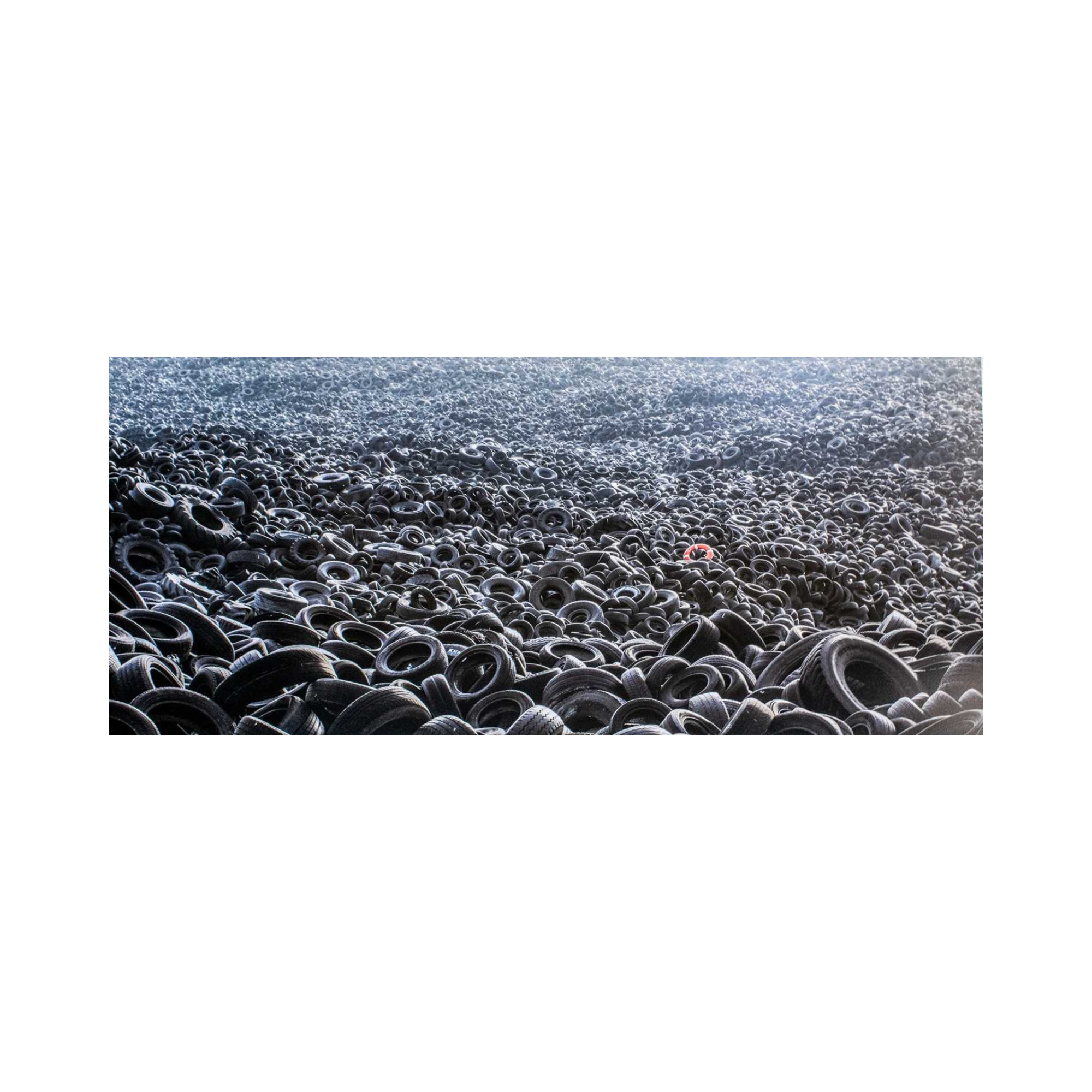 alt="Pejac Heavy Sea 2016 giclée print panoramic view of sea made of discarded tires mounted on aluminium limited edition of 3"
