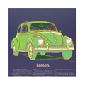alt="Andy Warhol Volkswagen 1985 screenprint from Ads Portfolio featuring green Volkswagen Beetle on purple background with Lemon text"
