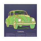 alt="Andy Warhol Volkswagen 1985 screenprint from Ads Portfolio featuring green Volkswagen Beetle on purple background with Lemon text"
