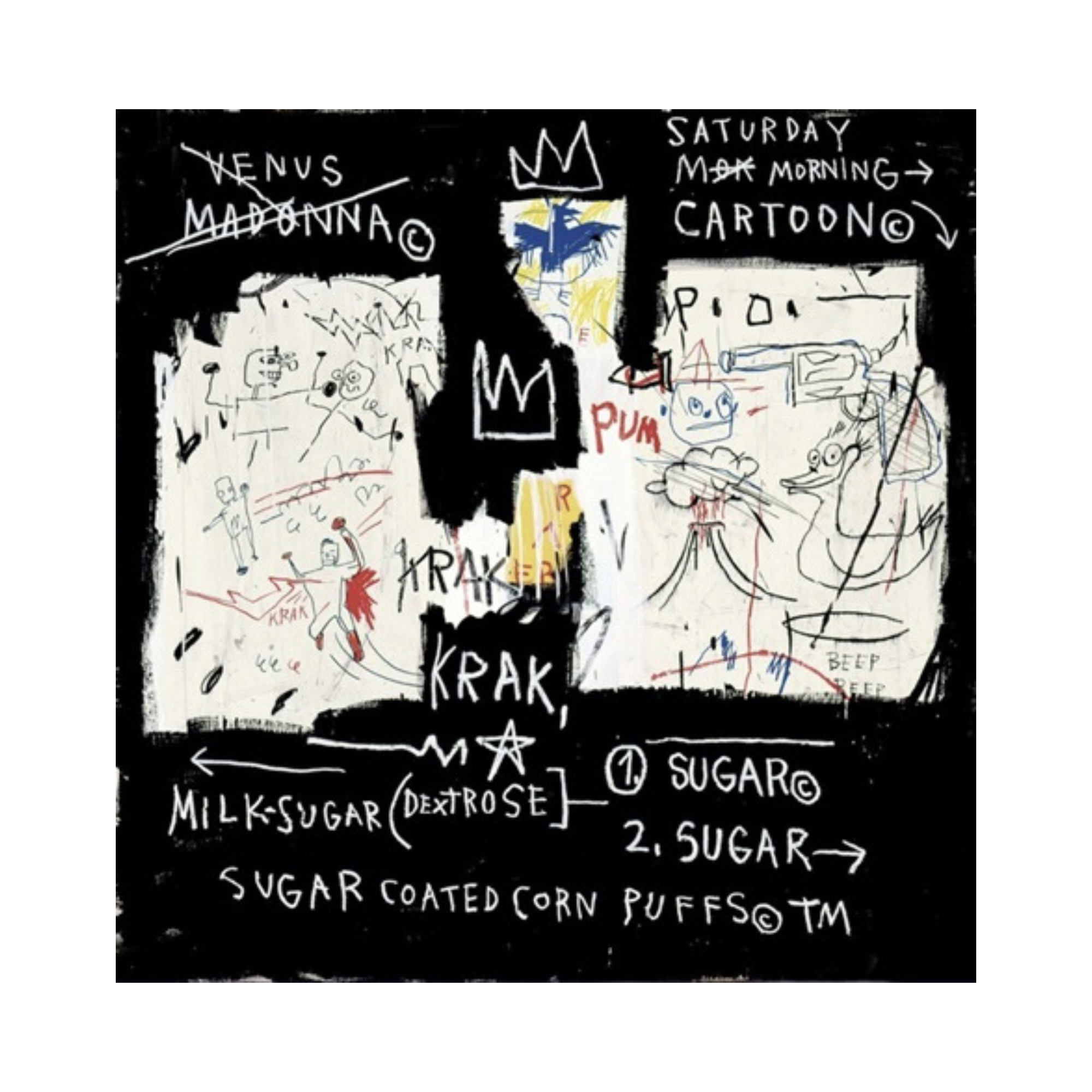 alt="A Panel of Experts 2022 after Jean-Michel Basquiat screenprint from Superhero Portfolio featuring expressive graffiti-style figures, crown motif and handwritten text on dark background"
