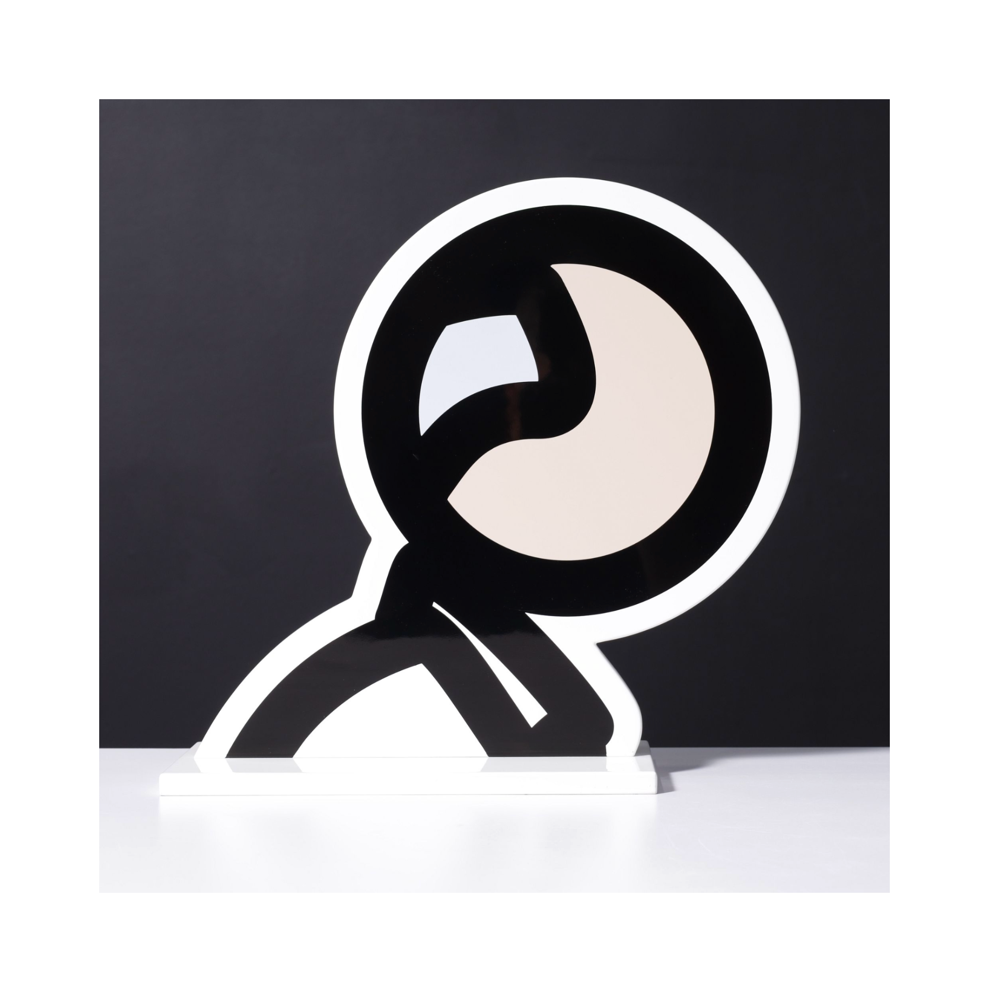 alt="Julian Opie Ian 2017 signed sculpture from Heads series screenprint on sprayed aluminum featuring minimalist black and white stylized portrait"
