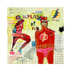 alt="Flash in Naples 2022 after Jean-Michel Basquiat screenprint from Superhero Portfolio featuring dynamic superhero figures in red and yellow on grid background"
