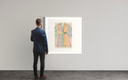 Jim Dine woodcut The Woodcut Bathrobe (1975) displayed framed on a gallery wall
