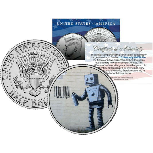 BANKSY * 机器人标签条形码 * JFK 半美元美国硬币
