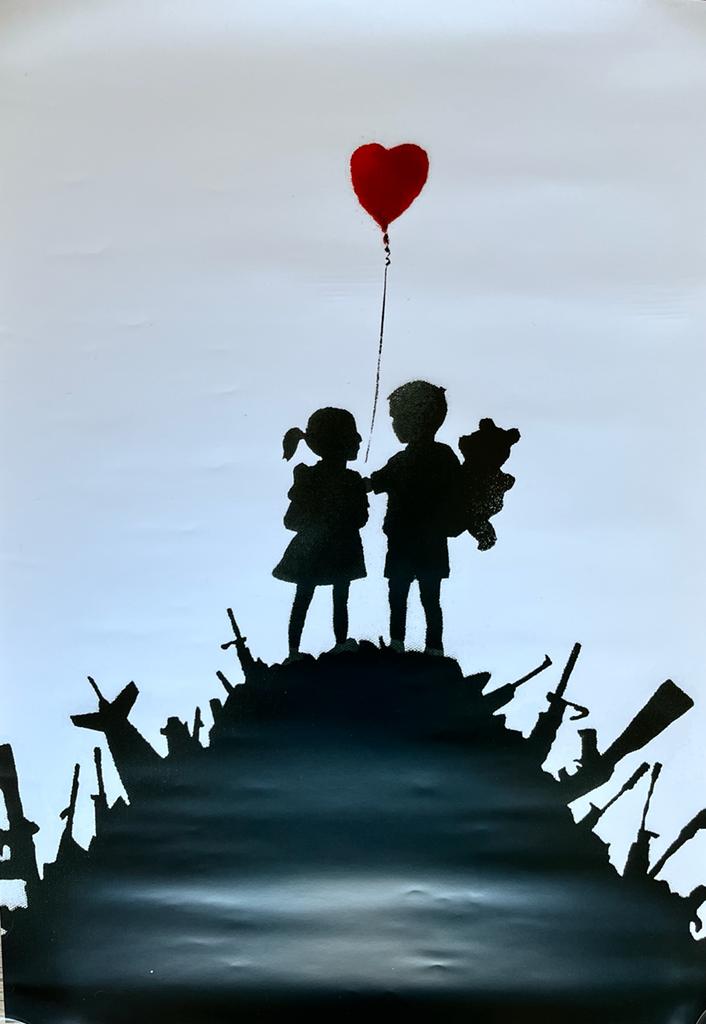 BANKSY - Kids on Guns - Manifesto ufficiale della mostra "The World of Banksy" a Parigi
