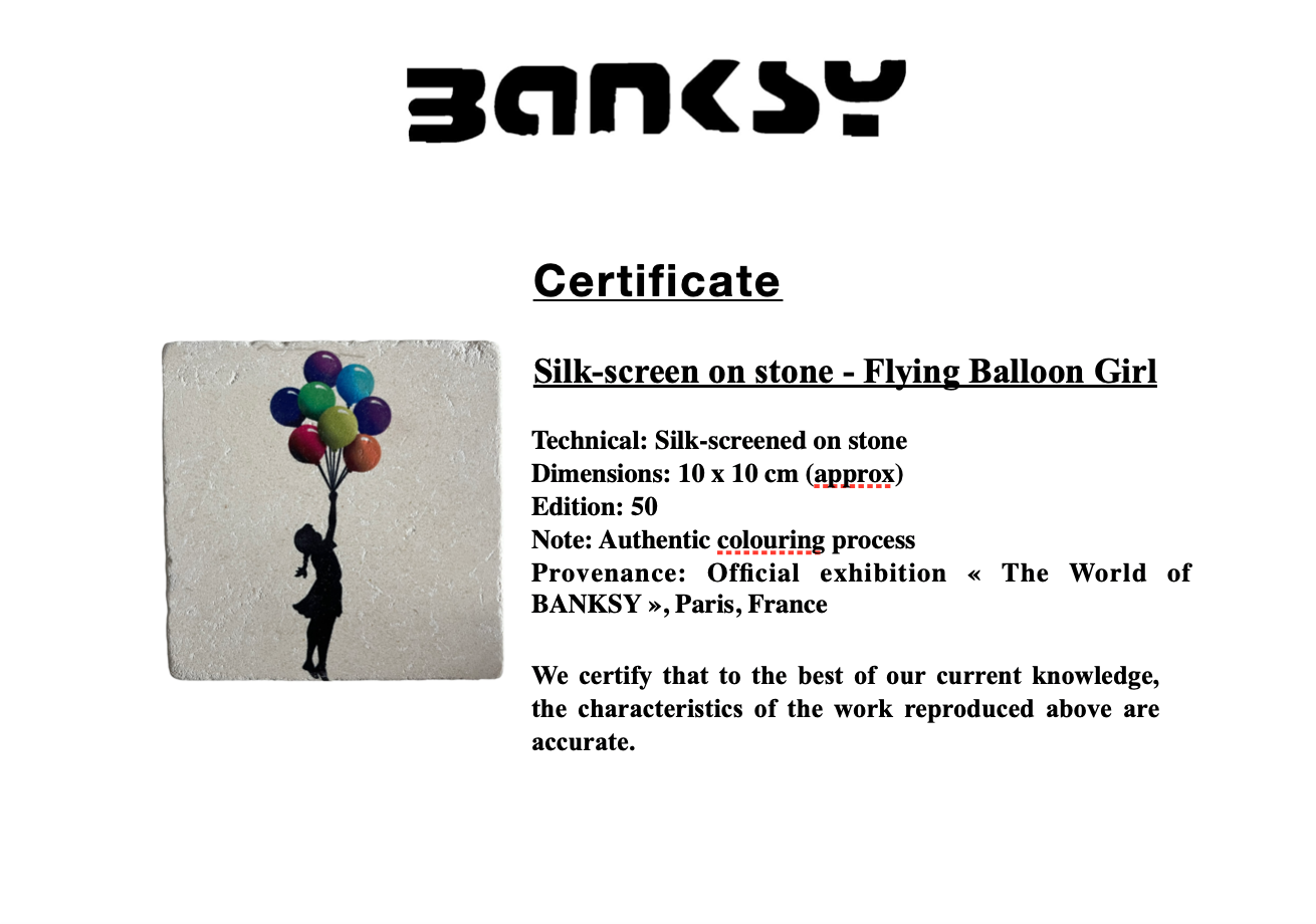 BANKSY *Flying Balloon Girl* Sérigraphie sur pierre Edition Limitée