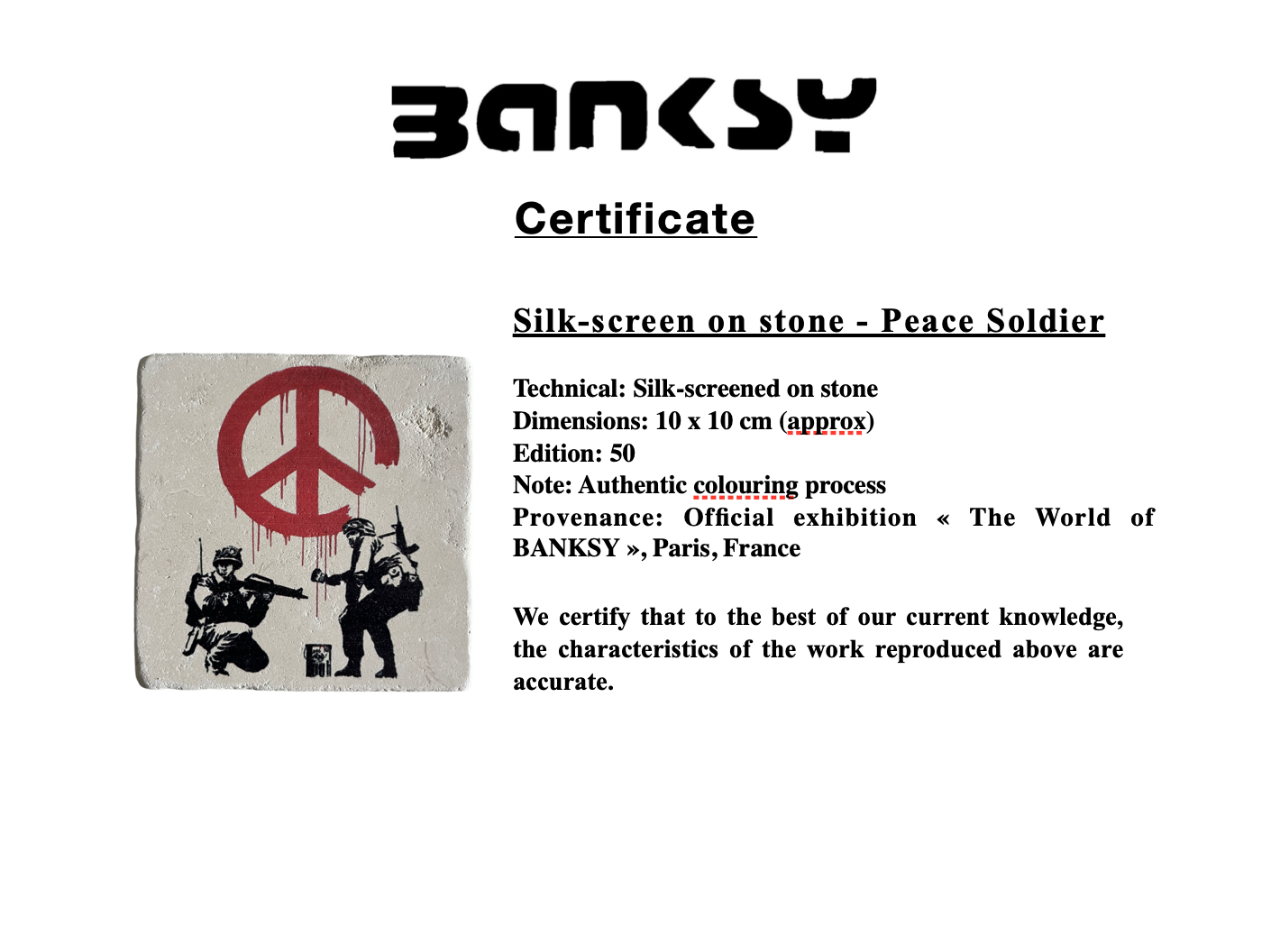 BANKSY *Peace Soldiers* Screenprint on Stone Limited Edition