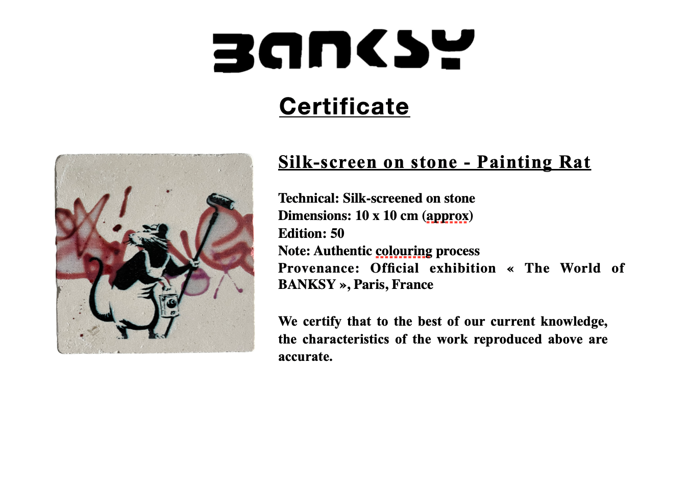 BANKSY *Painting Rat* Sérigraphie sur pierre Edition Limitée