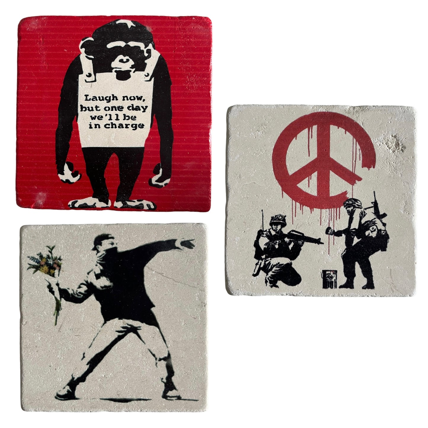 BANKSY Set of 3 Screenprints on Stone Limited Edition