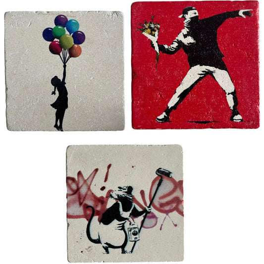 BANKSY Set of 3 Screenprints on Stone Limited Edition