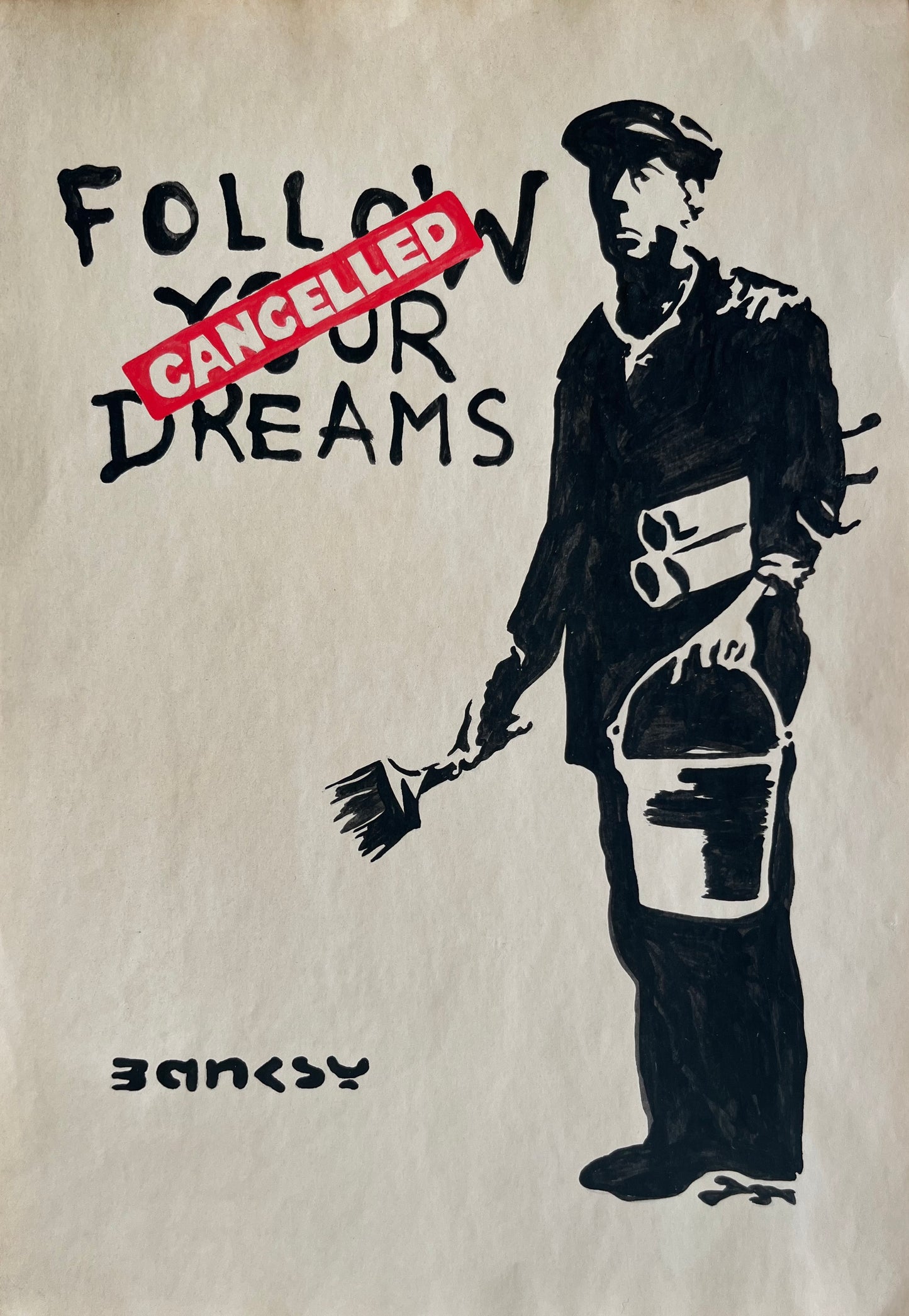 BANKSY x MOMA - Follow your dreams - Dessin sur papier d'art