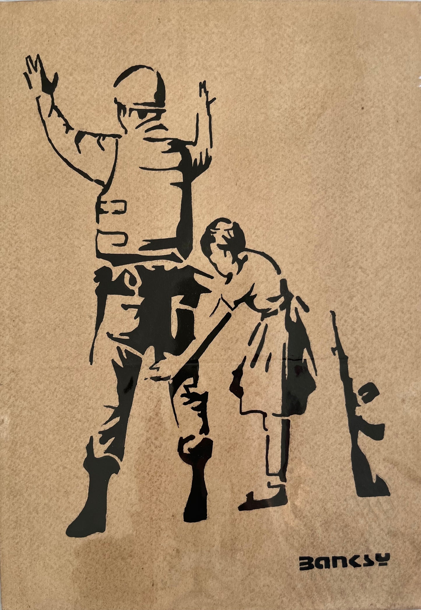 BANKSY x TATE - Girl Frisking Soldier - Dibujo sobre papel de arte