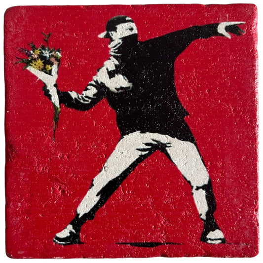 BANKSY *Flower Thrower (Edizione Rossa)* Serigrafia su pietra Edizione limitata