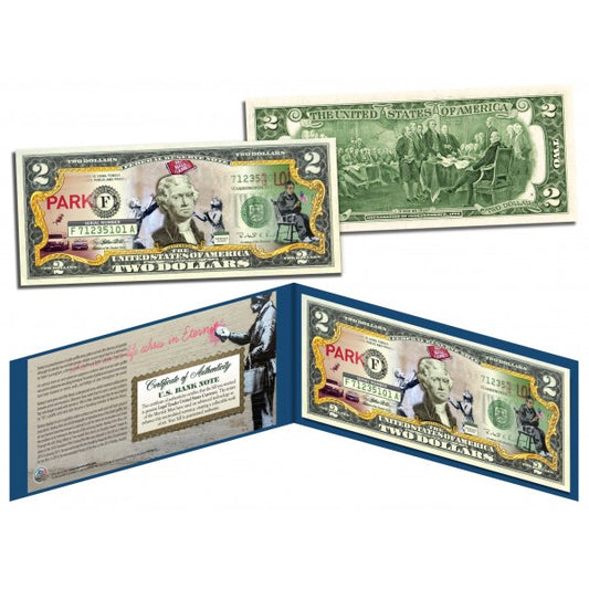 BANKSY *Segni di affissione - Autentica banconota da 2 dollari USA*